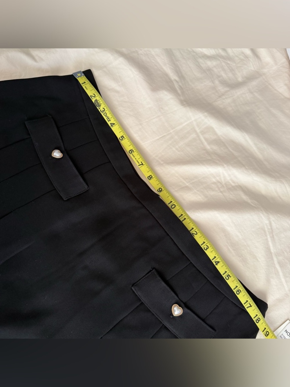 Black Pleated Mini Skirt with Pearl Heart Buttons - Picture 8 of 11